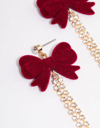 Maroon Cup Chain Velvet Bow Drop Earrings - link has visual effect only