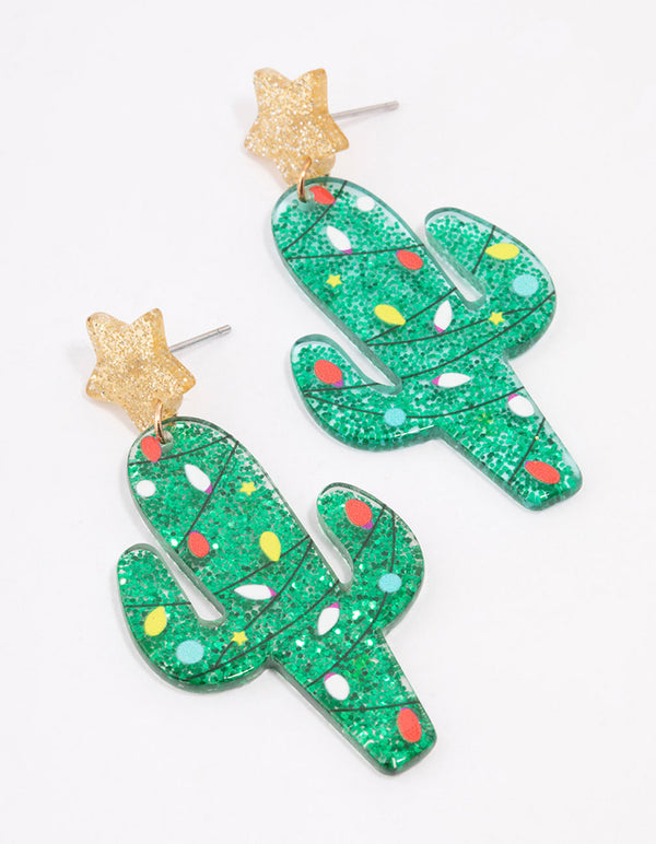 Glitter Cactus Drop Earrings