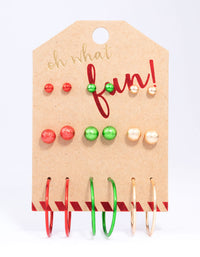 Green & Red Festive Earring 9-Pack - link has visual effect only