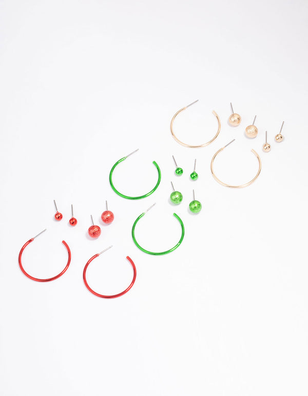 Green & Red Festive Earring 9-Pack