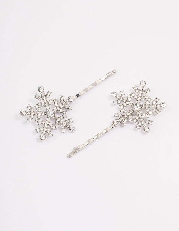 Silver Diamante Snowflake Hair Pins