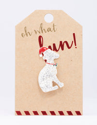 Silver Diamante Dog & Christmas Hat Brooch - link has visual effect only