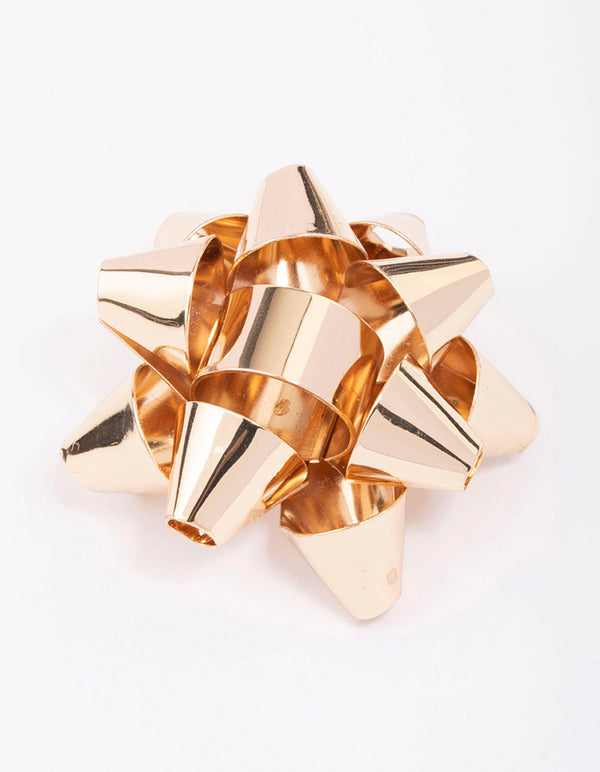 Gold Christmas Present Bow Brooch