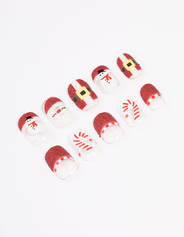 Red Santa & Candy Cane Press On Nails