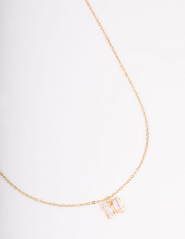 Gold Diamante Butterfly Necklace