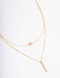 Gold Bar & Ball Double Chain Short Layered Necklace - link has visual effect only