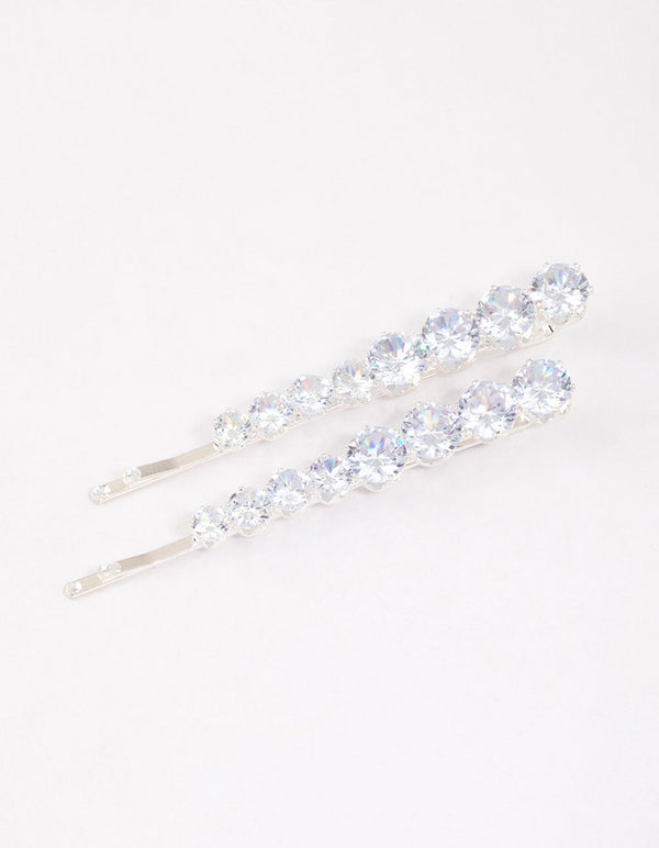 Silver Cubic Zirconia Diamante Hair Slide Pack