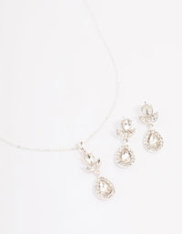 Silver Diamante Leaf Pearl Jewellery Set - link has visual effect only