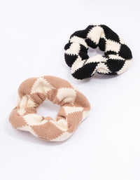 Fabric Knotted Checkered Hair Scrunchie Pack - link has visual effect only