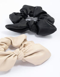 Faux Leather Large Bow Hair Scrunchie Pack - link has visual effect only