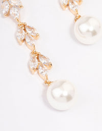 Gold Leaf Vine Pearl Drop Earrings - link has visual effect only