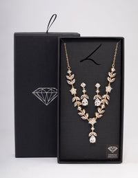 Gold Floral Earrings & Necklace Set - link has visual effect only