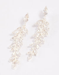 Silver Plated Cubic Zirconia Dainty Leaf Drop Earrings - link has visual effect only