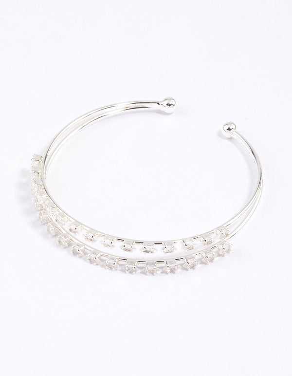 Silver Plated Cubic Zirconia Round Claw Wrist Cuff