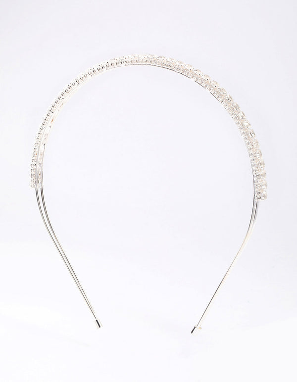 Silver Cubic Zirconia Round Stone Encased Headband