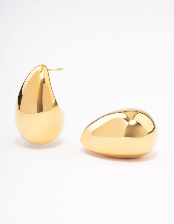 Gold Plated Stainless Steel Large Teardrop Earrings