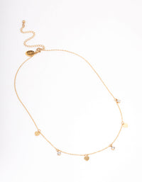 Waterproof Gold Plated Stainless Steel Diamante & Heart Droplet Short Necklace - link has visual effect only