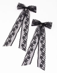 Black Fabric Medium Lace Hair Bows Pack - link has visual effect only