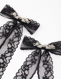 Black Fabric Medium Lace Hair Bows Pack - link has visual effect only