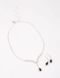 Silver Diamante Stone Long Earrings & Necklace Set - link has visual effect only