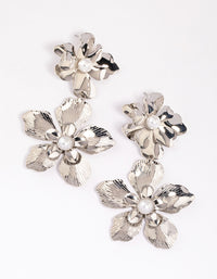 Rhodium Double Layer Pearl Flower Drop Earrings - link has visual effect only