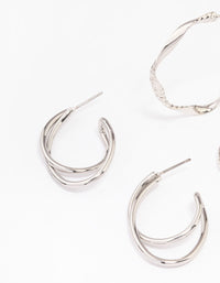 Rhodium Twisted Hoop Earrings Pack - link has visual effect only