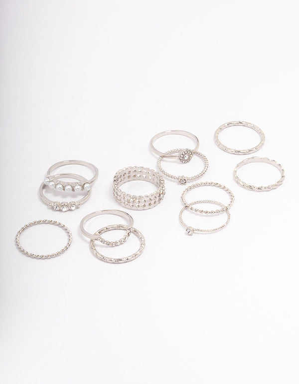 Silver Glam Rope Multi Ring Pack