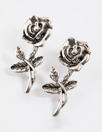 Antique Silver Gothic Flower Stud Earrings - link has visual effect only