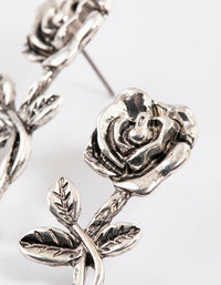 Antique Silver Gothic Flower Stud Earrings - link has visual effect only