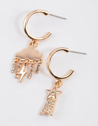 Gold Cloud Star Diamante Hoop Earrings - link has visual effect only