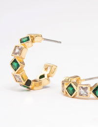 Gold Mixed Cubic Zirconia Square & Diamante Hoop Earrings - link has visual effect only