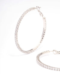 Rhodium Fine Minimal Cubic Zirconia Hoop Earrings - link has visual effect only