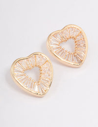 Gold Cubic Zirconia Mini Heart Stud Earrings - link has visual effect only