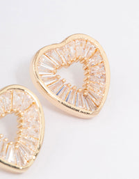 Gold Cubic Zirconia Mini Heart Stud Earrings - link has visual effect only