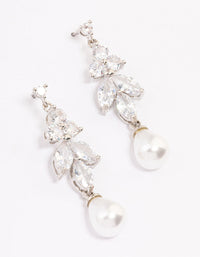 Rhodium Cubic Zirconia Pearl Drop Earrings - link has visual effect only