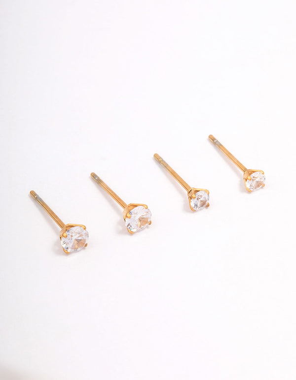 Gold Plated Surgical Steel Graduating Cubic Zirconia Stud Earring Pack