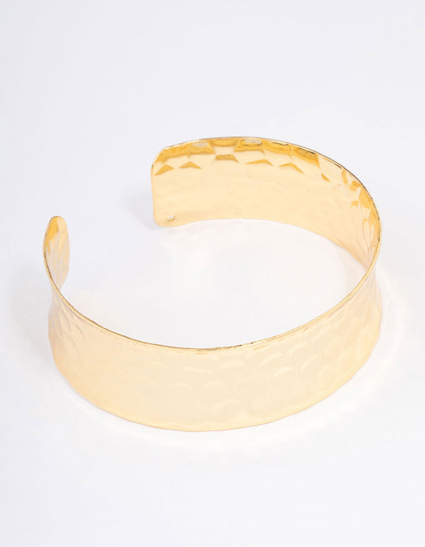 Gold Plated Wide Hammered Wrist Cuff