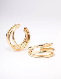 Gold Triple Row Large Hoop Earrings - link has visual effect only