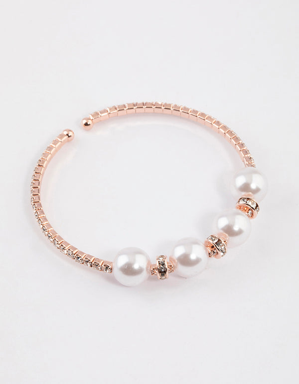 Rose Gold Pearl Diamante Bangle