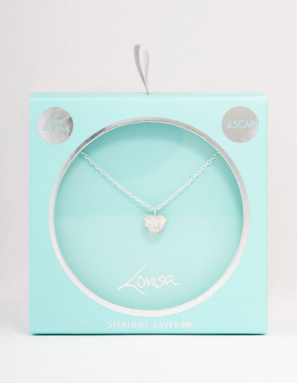 Sterling Silver Pave Heart Pendant Necklace Lovisa