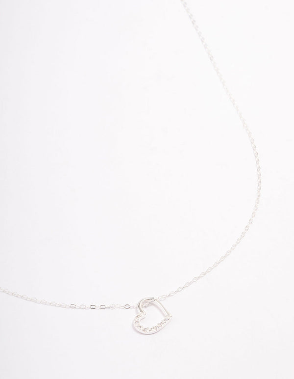 Sterling Silver Open Cubic Zirconia Heart Pendant Necklace