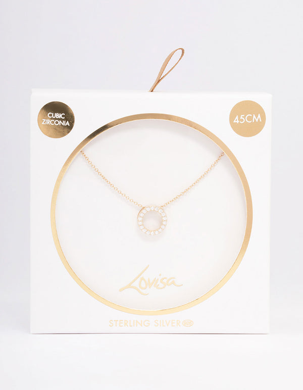Gold Plated Pave Sterling Silver Circle Pendant Necklace Lovisa