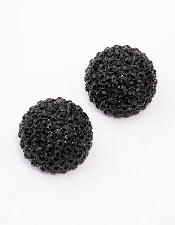 Black Coated Statement Diamante Dome Stud Earrings