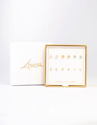 Gold Plated Cubic Zirconia & Ball Stud Earrings 6-Pack - link has visual effect only