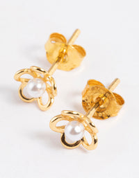 Gold Plated Sterling Silver Pearl & Flower Stud Earrings - link has visual effect only