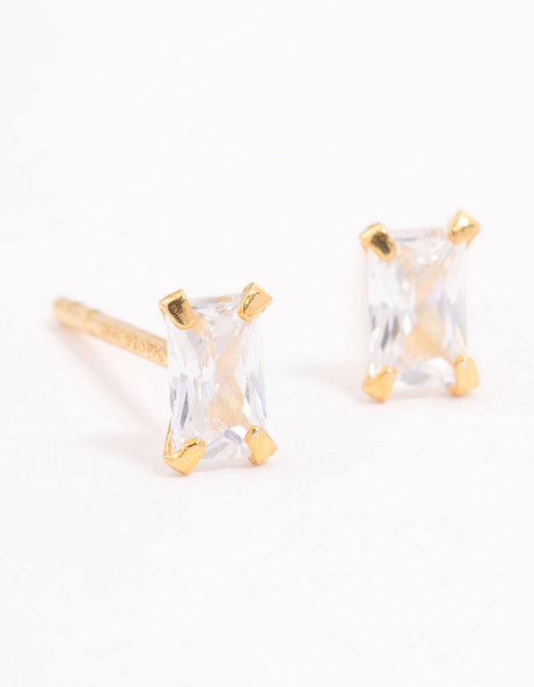 Gold Plated Sterling Silver Baby Baguette Stud Earrings