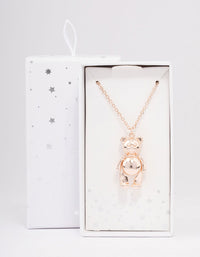 Rose Gold Moving Teddy Bear Short Necklace - link has visual effect only