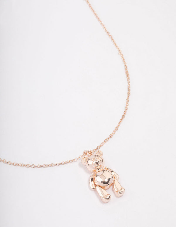 Rose Gold Moving Teddy Bear Short Necklace