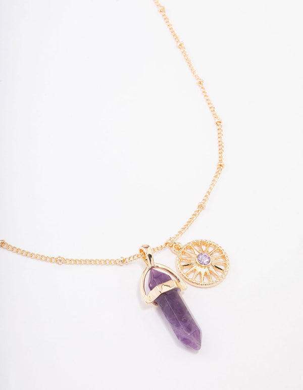 Gold Amethyst Shard Disc Necklace