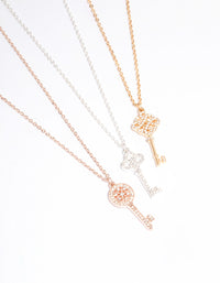 Mixed Metal Diamante Key Necklace 3-Pack - link has visual effect only